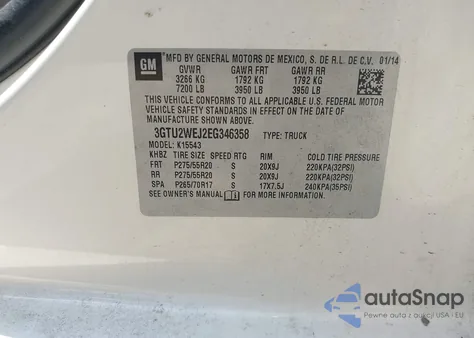 2014 GMC Sierra 1500 Denali z USA, uszkodzony, nr VIN 3GTU2WEJ2EG346358